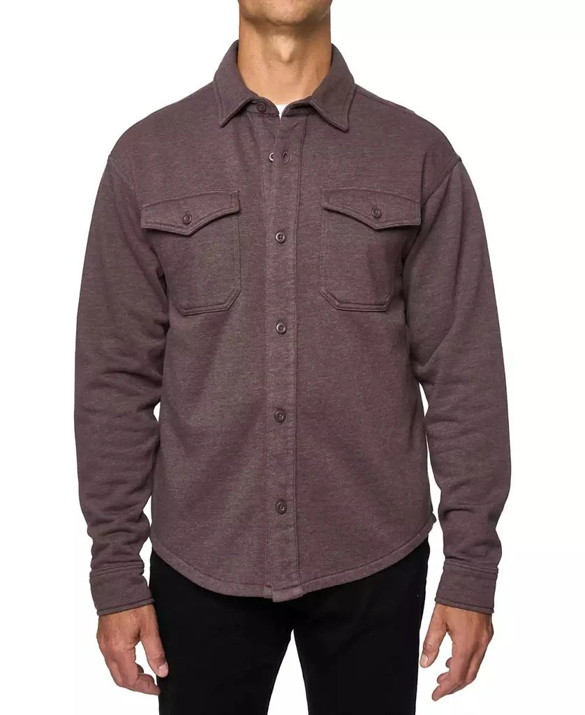 Lazer Men's Relaxed Fit Long Sleeve Button-Front Burnt Fleece Shirt-Jacket 1