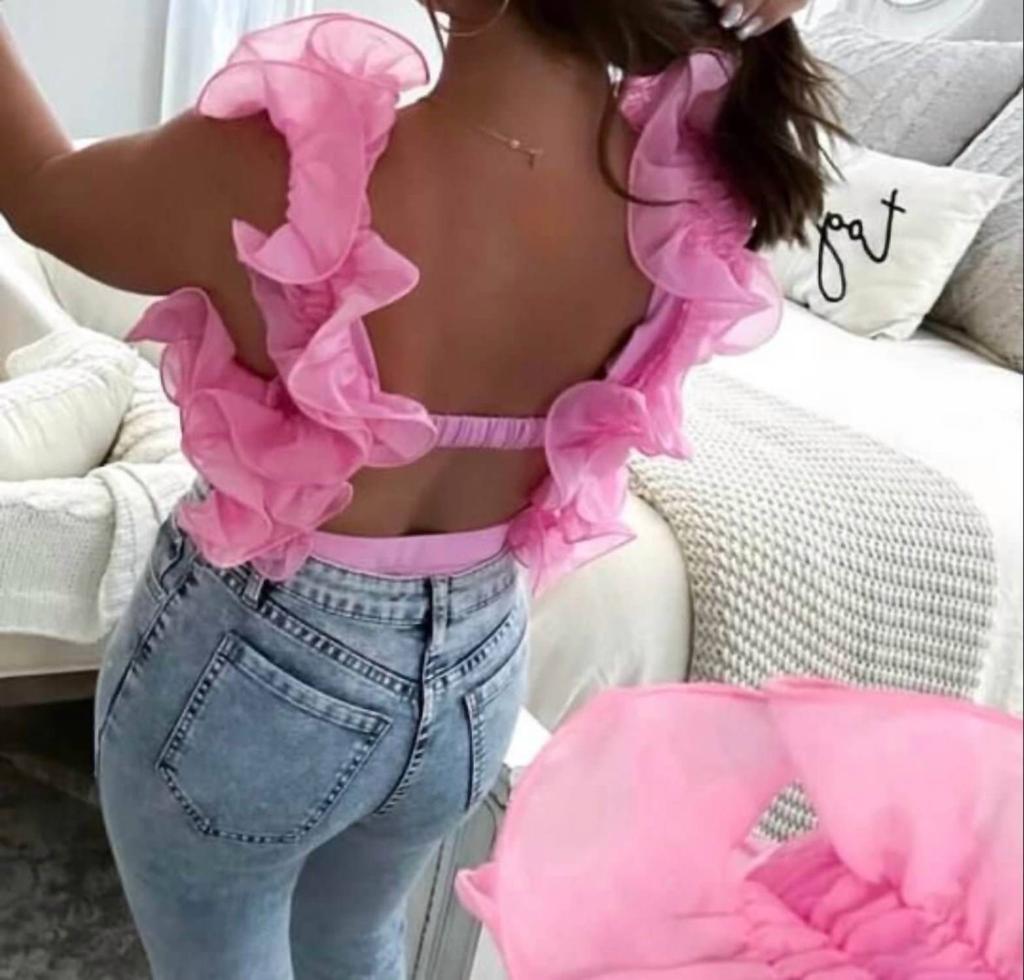 entro Entro - Backless Ruffled Tank Top
