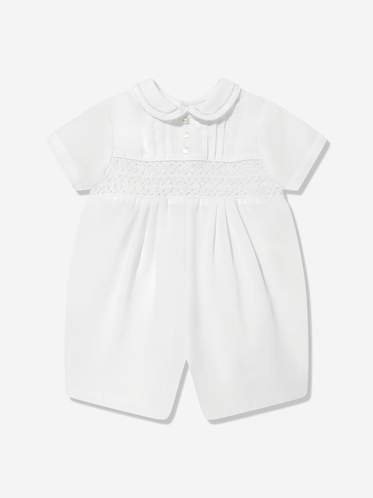 Sarah Louise Baby Boys Smocked Romper in White
