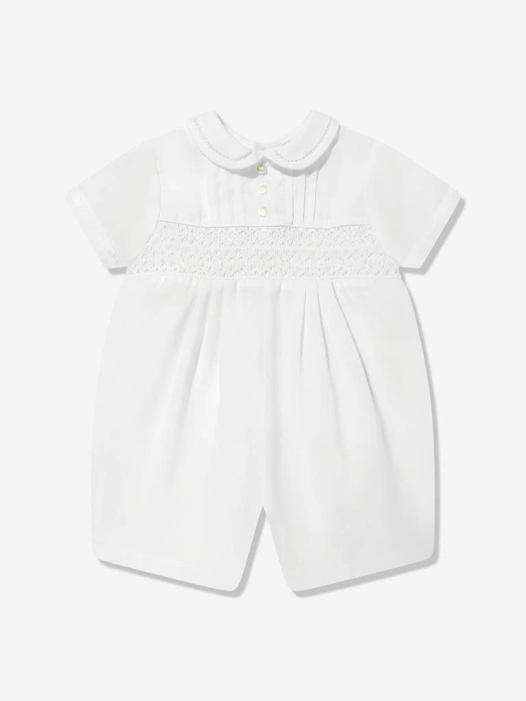 Sarah Louise Baby Boys Smocked Romper in White 1