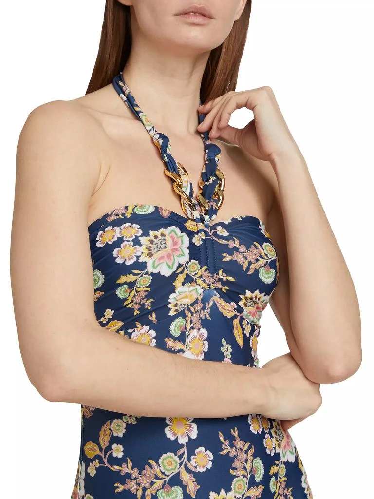 Shoshanna Floral Chain Halter One-Piece Swimsuit 5