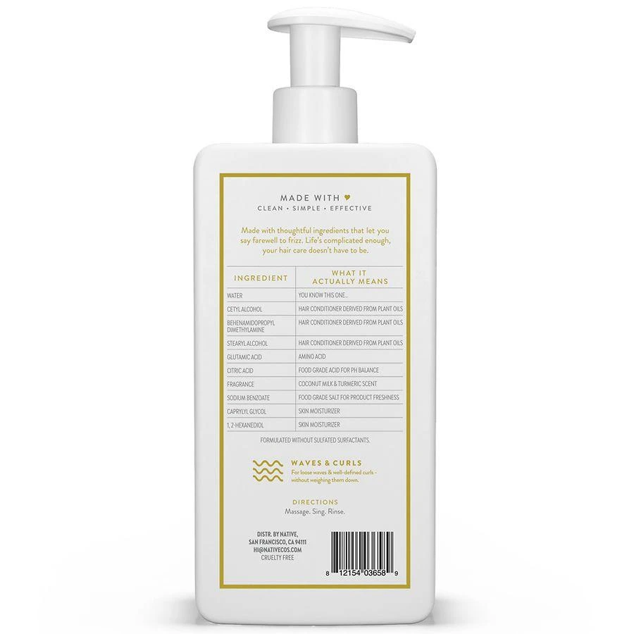 Native Curl Care Conditioner, Sulfate Free, for Women and Men Coconut Milk & Turmeric 3