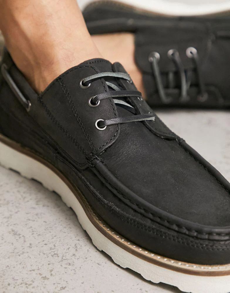 ASOS ASOS DESIGN boat shoes in black leather with wedge sole 3