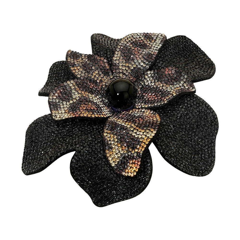 FASHNZFAB Pearl Accent Bling Studded Leopard Pattern Flower Pin Brooch Alligator Snap Hair Clip 3