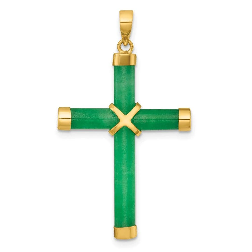 Diamond2Deal 14k Yellow Gold Polished Jade -X- Cross Pendant