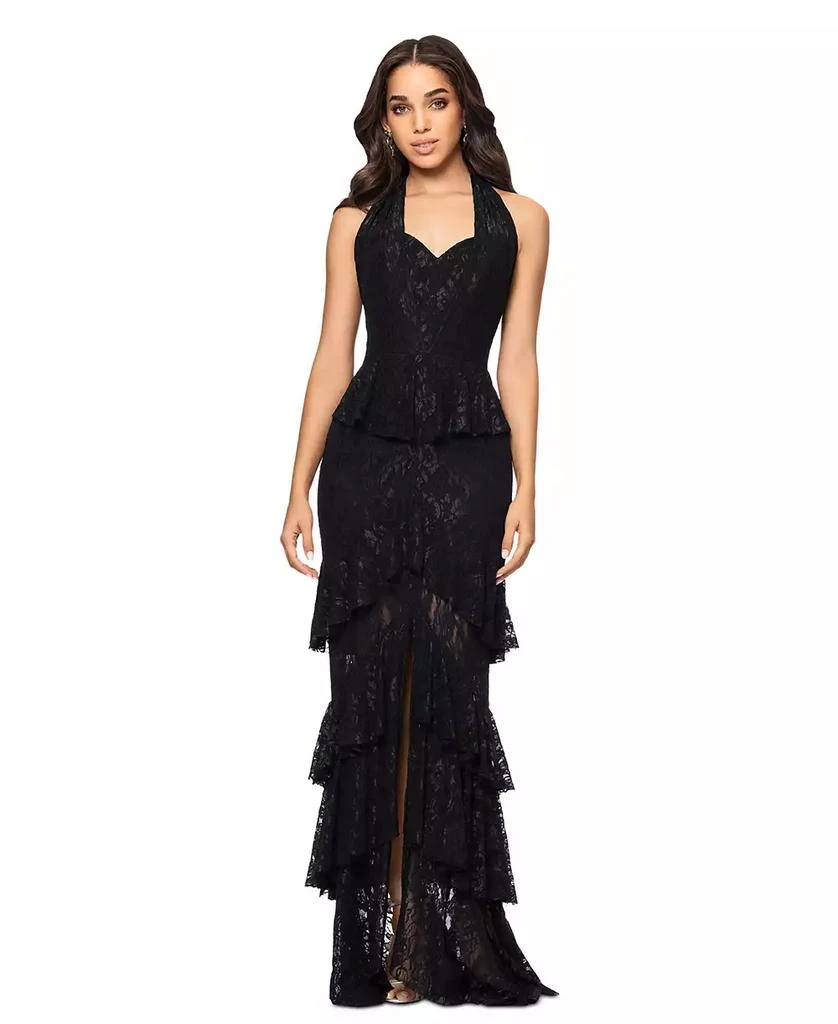 Betsy & Adam Women's Ruffle Tiered Lace Gown 1