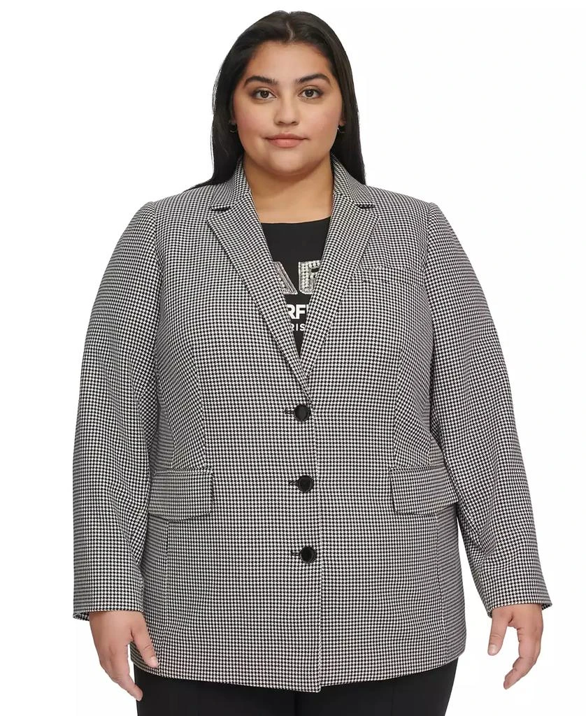 Karl Lagerfeld Paris Plus Size Three-Button Houndstooth Blazer, First@Macy’s 1