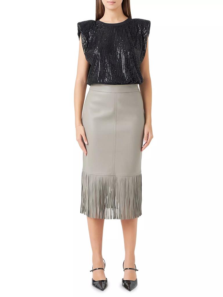 Endless Rose PU Fringe Pencil Midi Skirt