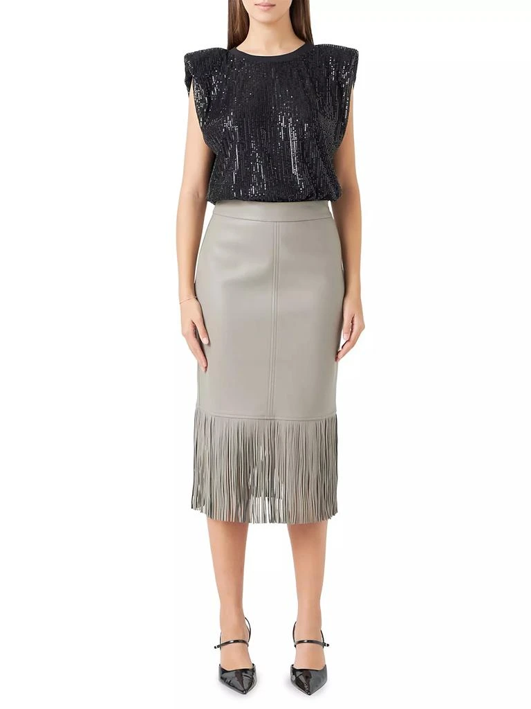 Endless Rose PU Fringe Pencil Midi Skirt 2