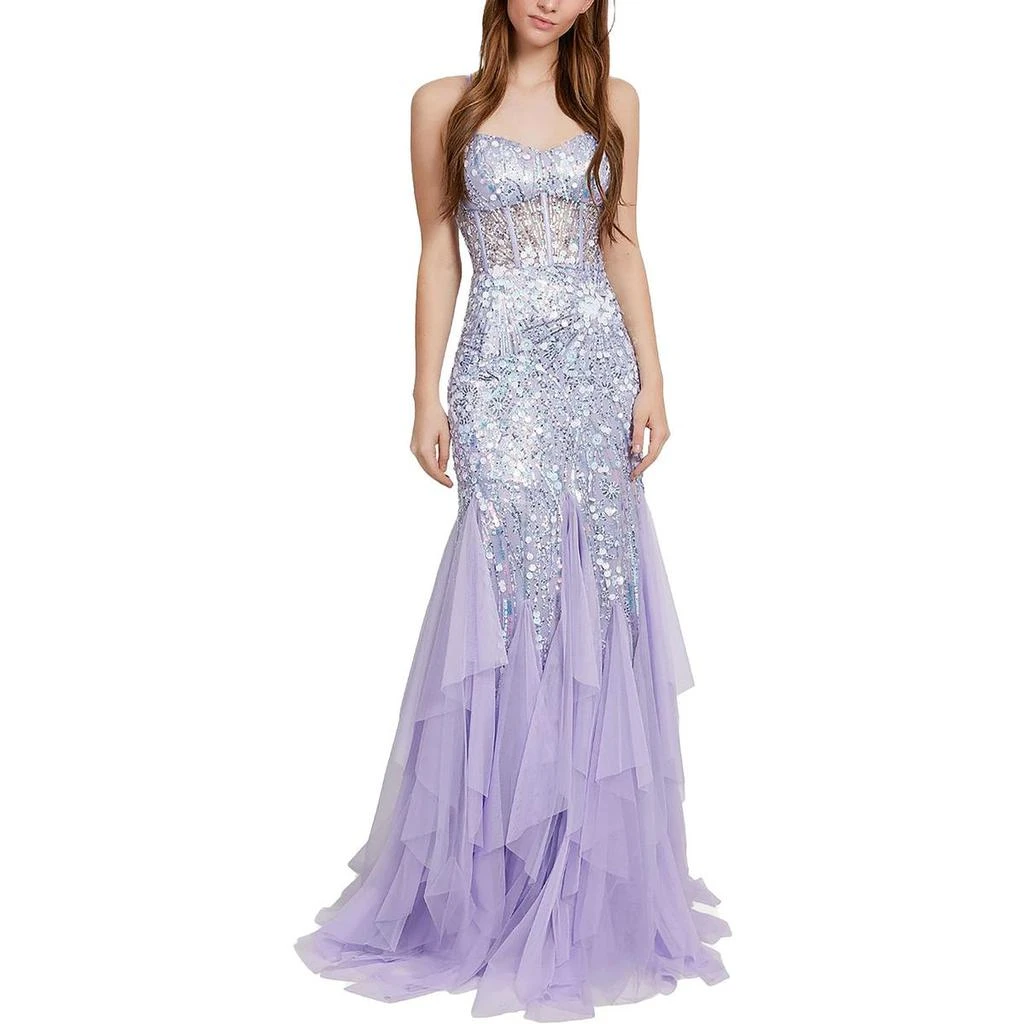 Dear Moon Juniors Womens Sequin Open Back Evening Dress 3