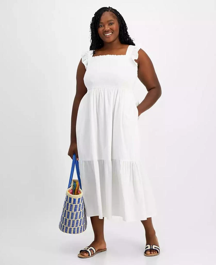 On 34th Plus Size Woven Solid Smocked Ruffled Midi Dress, Created for Macy's 1