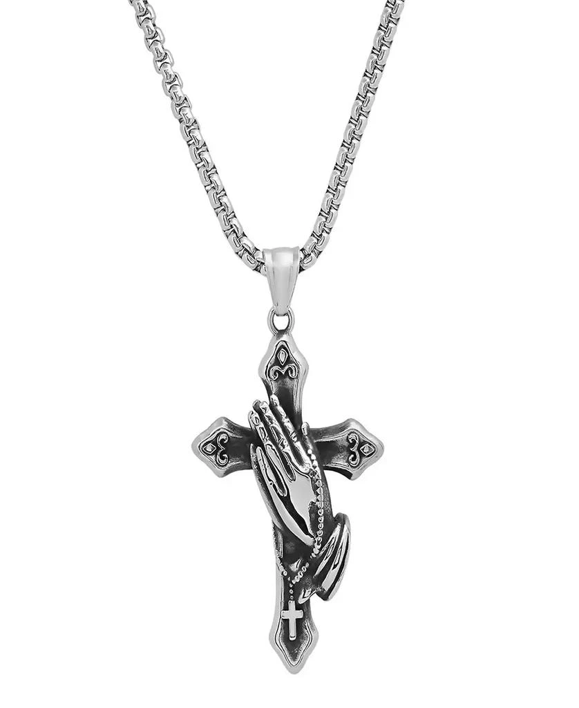 STEELTIME Men's Stainless-Steel Prayer Hand and Cross Pendant