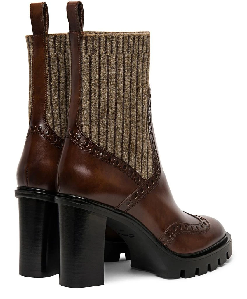 Santoni Leather mid-heel brogue sock boots 3