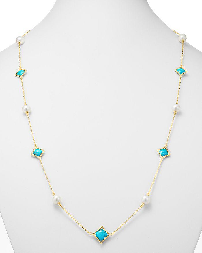 Bloomingdale's Cultured Freshwater Pearl & Turquoise Clover Station Necklace in 14K Yellow Gold, 36"