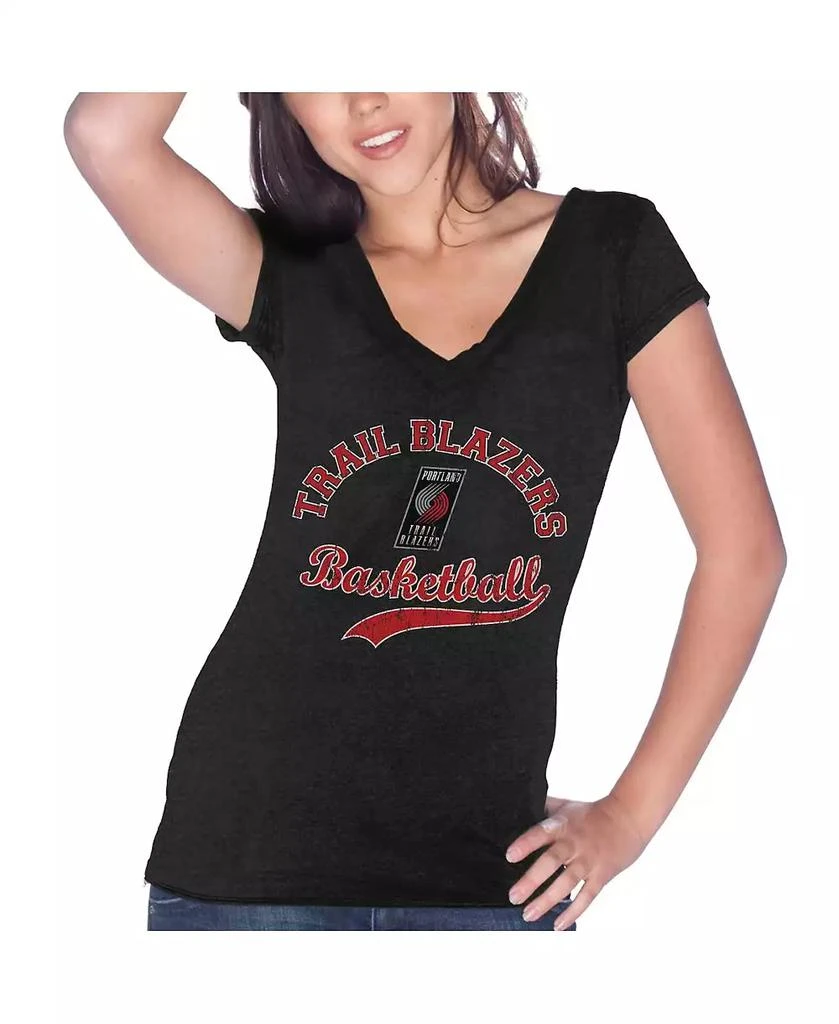 Majestic Women's Threads Damian Lillard Black Portland Trail Blazers Name & Number Tri-Blend V-Neck T-shirt 3