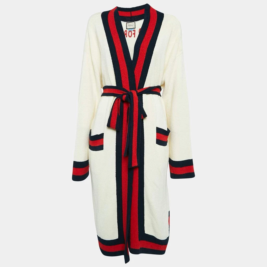 Gucci Gucci Cream Web Blind For Love Cotton Terry Tiger Embellished Cardigan M 1