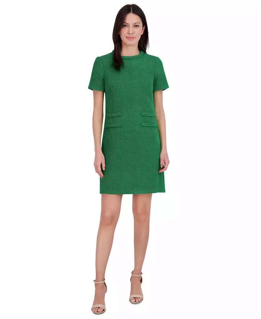 Eliza J Petite Braided-Trim Short-Sleeve Shift Dress 1