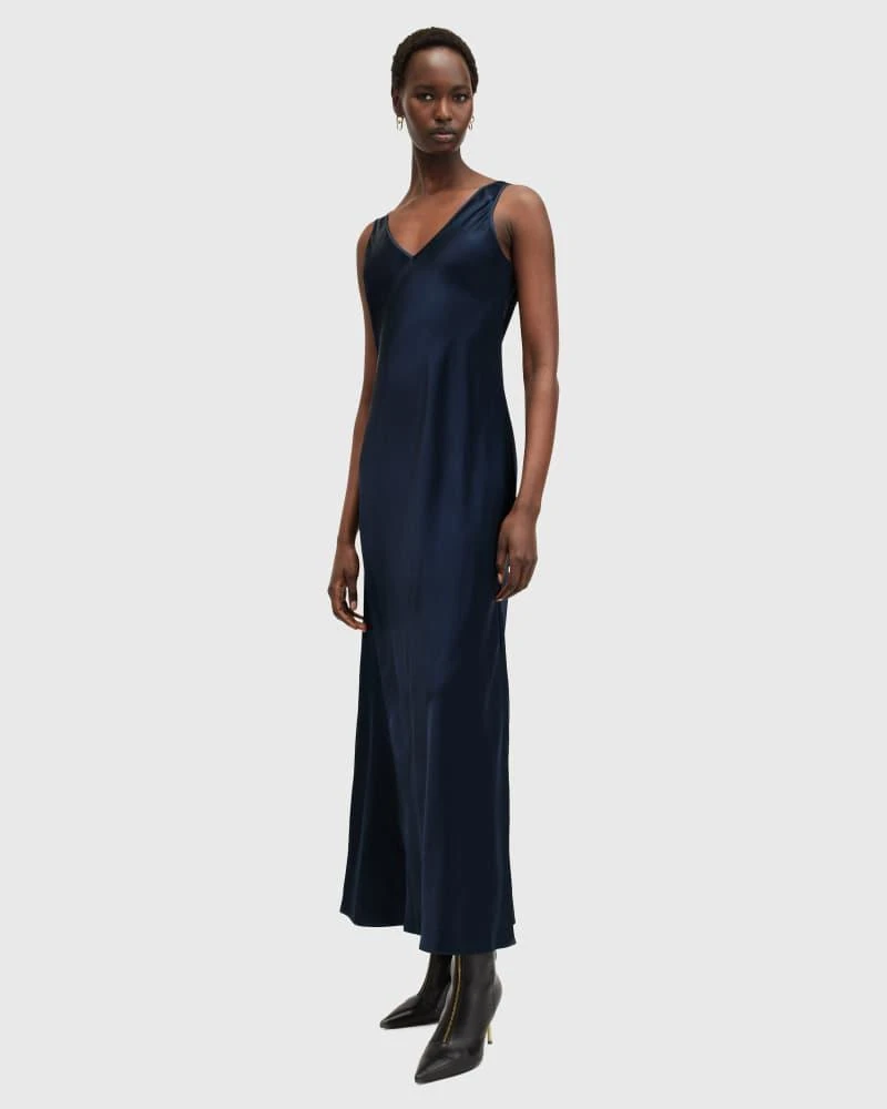 ALL SAINTS AllSaints 2in1 Neo satin maxi dress in navy 1