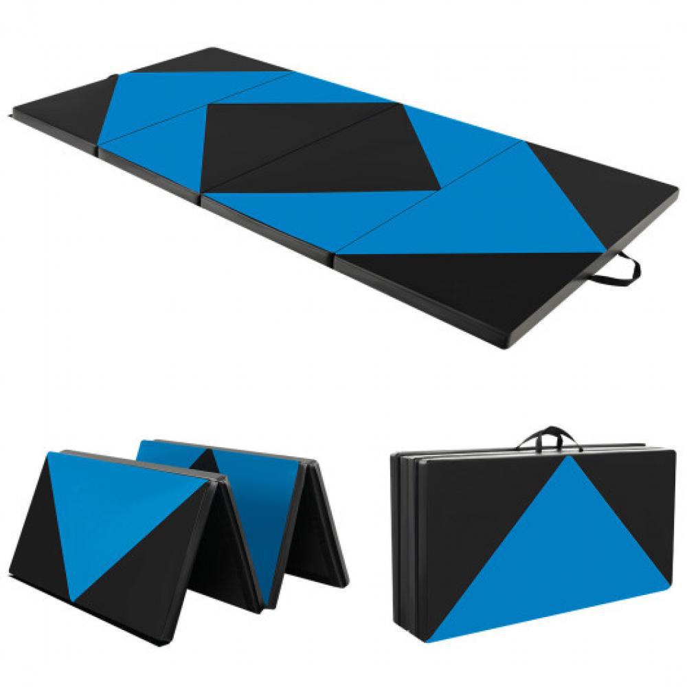 Hivvago 8 Feet PU Leather Folding Gymnastics Mat with Hook and Loop Fasteners-Blue