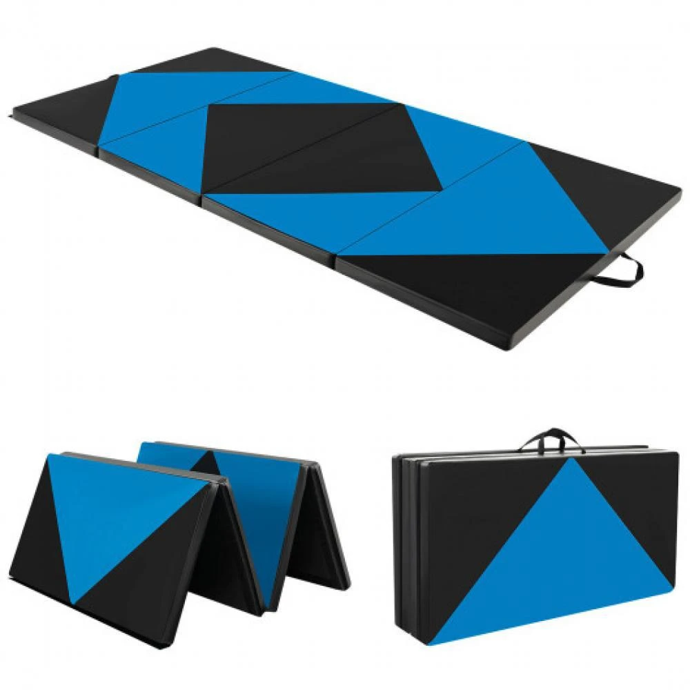 Hivvago 8 Feet PU Leather Folding Gymnastics Mat with Hook and Loop Fasteners-Blue 2