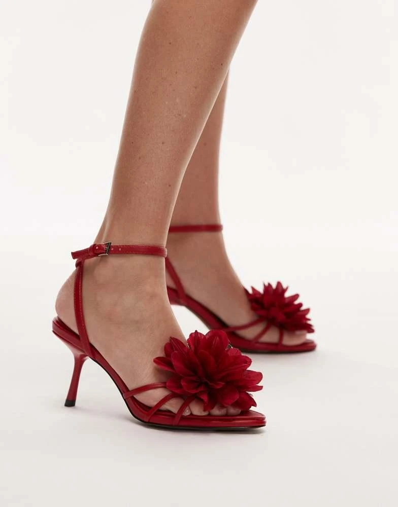 Topshop Topshop Isla flower applique high heeled sandals in red 1