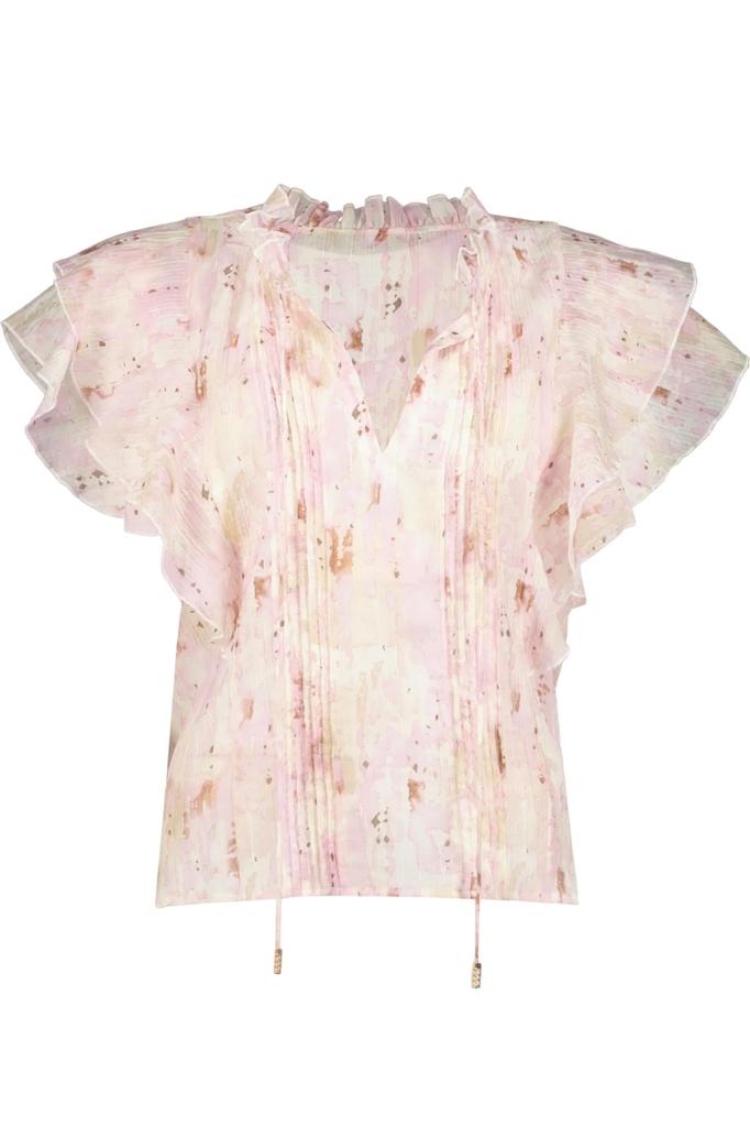 Bishop + Young Remi Ruffle Sleeve Top In Flush Botanical Print