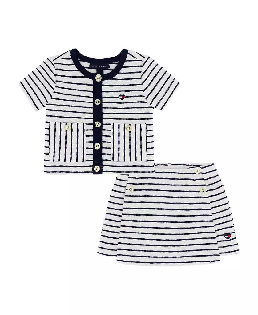 Tommy Hilfiger Toddler and Little Girls 2-Piece Striped Popcorn Knit Top and Skirt Set 1