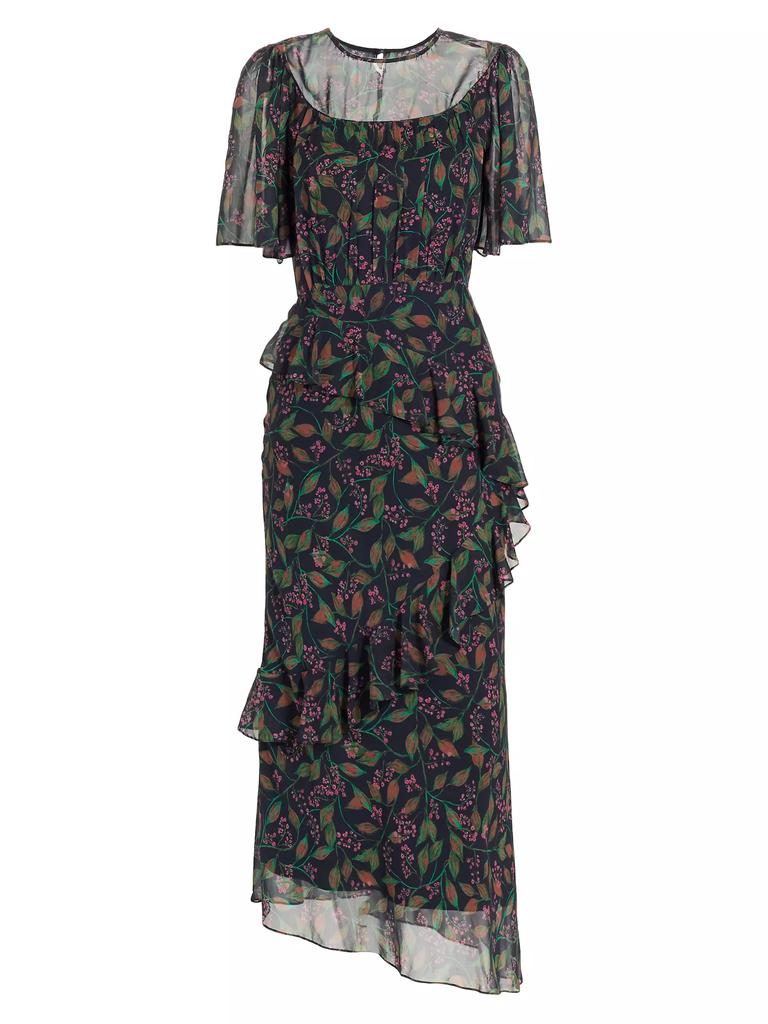 Saloni Vida Ruffled Silk Georgette Midi-Dress