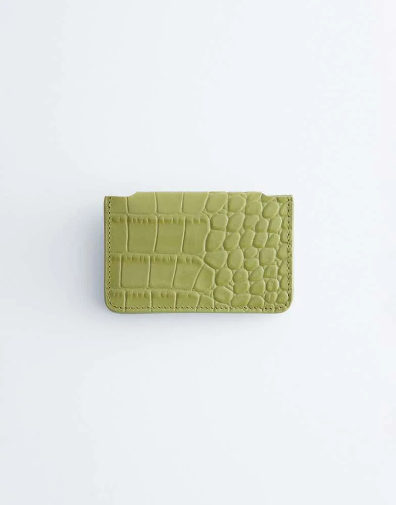 
Other Stories 
Other Stories croc embossed leather card holder in lime 2