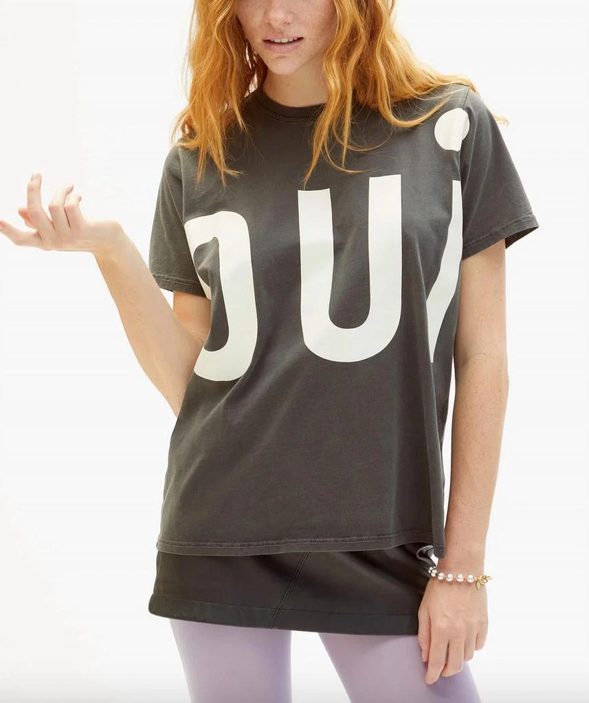 Clare V Original Cotton Tee In Faded Black W/ Cream Grand Oui 2