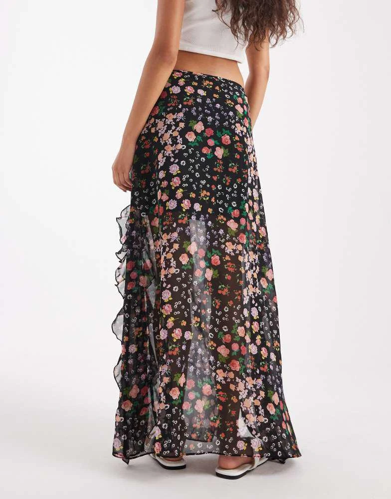 ASOS ASOS DESIGN ruffle chiffon printed maxi skirt in multi floral 4