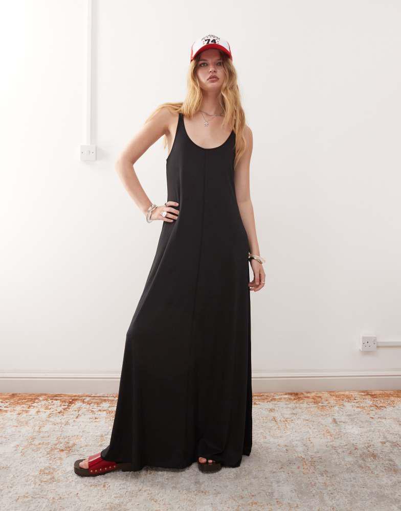 Monki Monki strappy floaty maxi dress in black