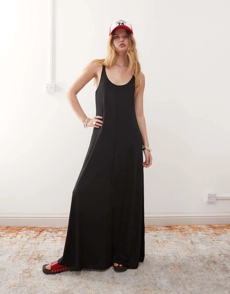 Monki Monki strappy floaty maxi dress in black 1
