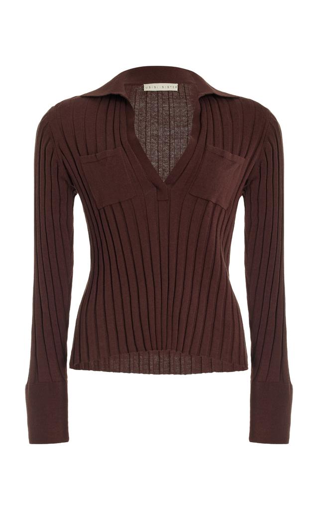 USISI SISTER USISI SISTER - Hannah Velvet-Detailed Ribbed-Knit Cotton Top - Brown - XS - Moda Operandi