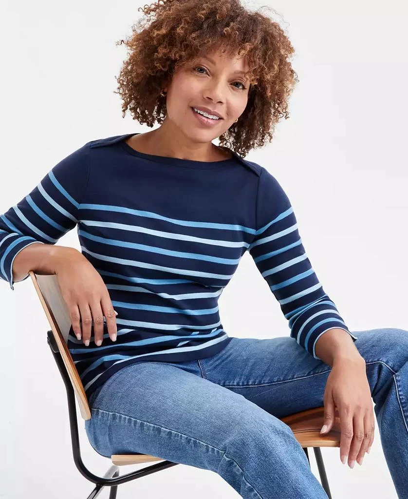 Style & Co Women's Striped Pima Cotton 3/4-Sleeve Top, Exclusively at Macy's 2