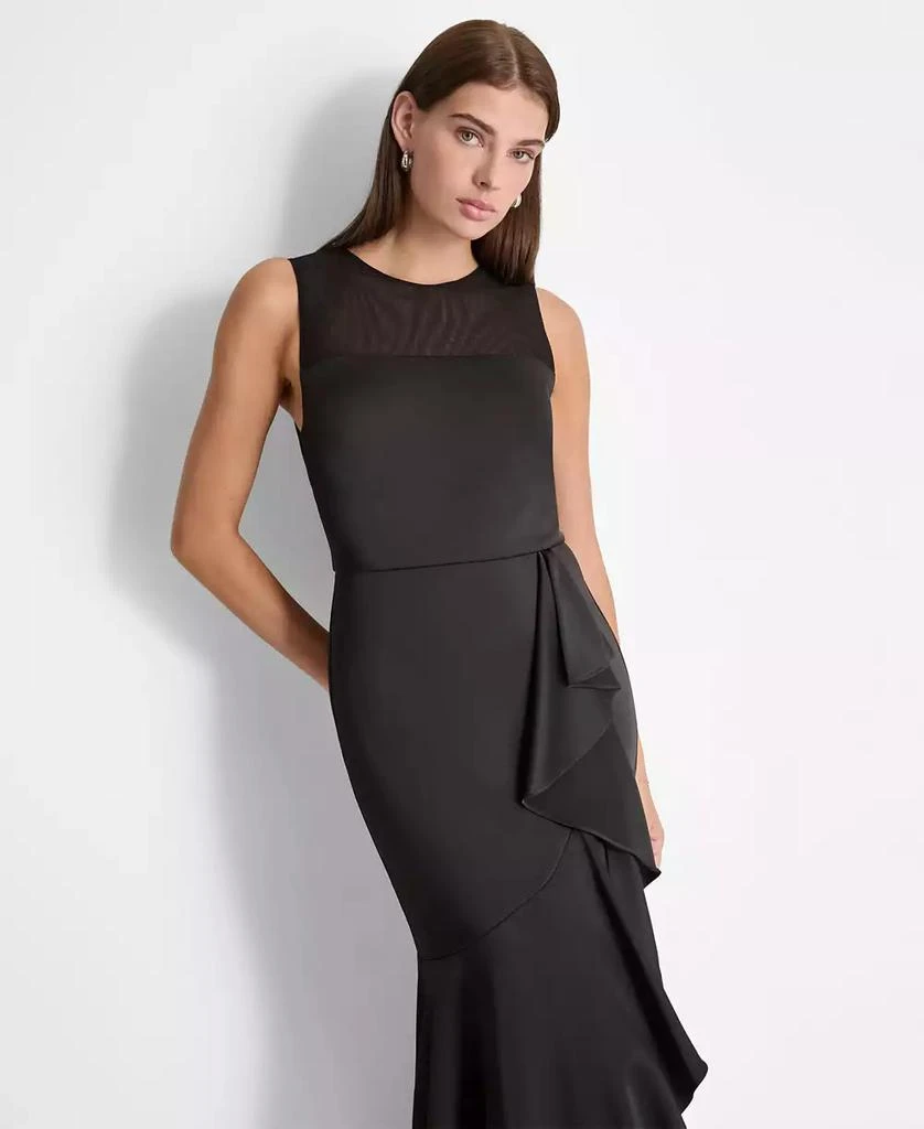 DKNY Women's Mesh-Yoke Cascading-Ruffle Evening Gown 4