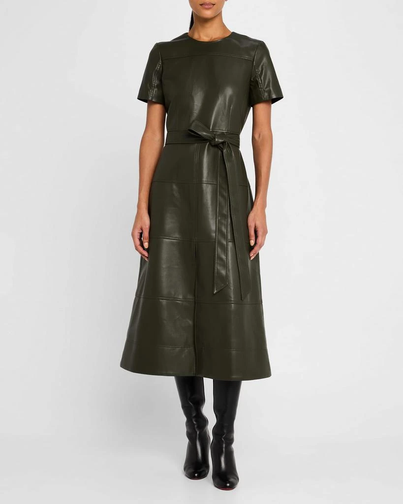 Tanya Taylor Ella Vegan Leather Midi Dress - Deep Army