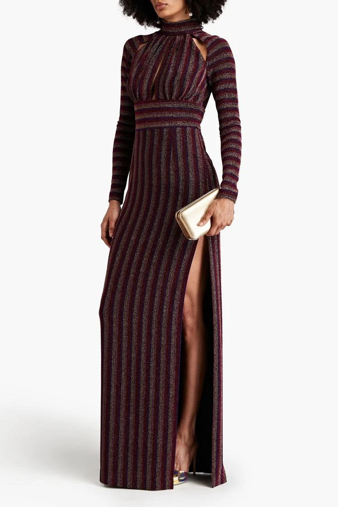 REBECCA VALLANCE Aisha cutout metallic striped jersey gown 2