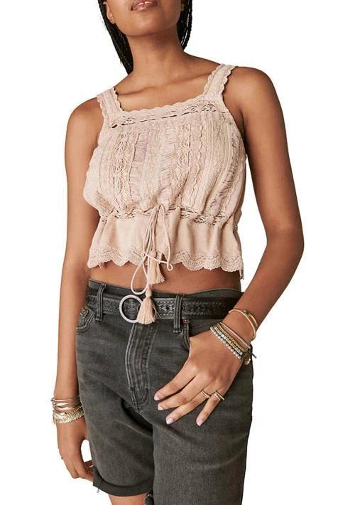 Lucky Brand Brand Womens Vintage Embroidered Lace Bubble Tank Top 1