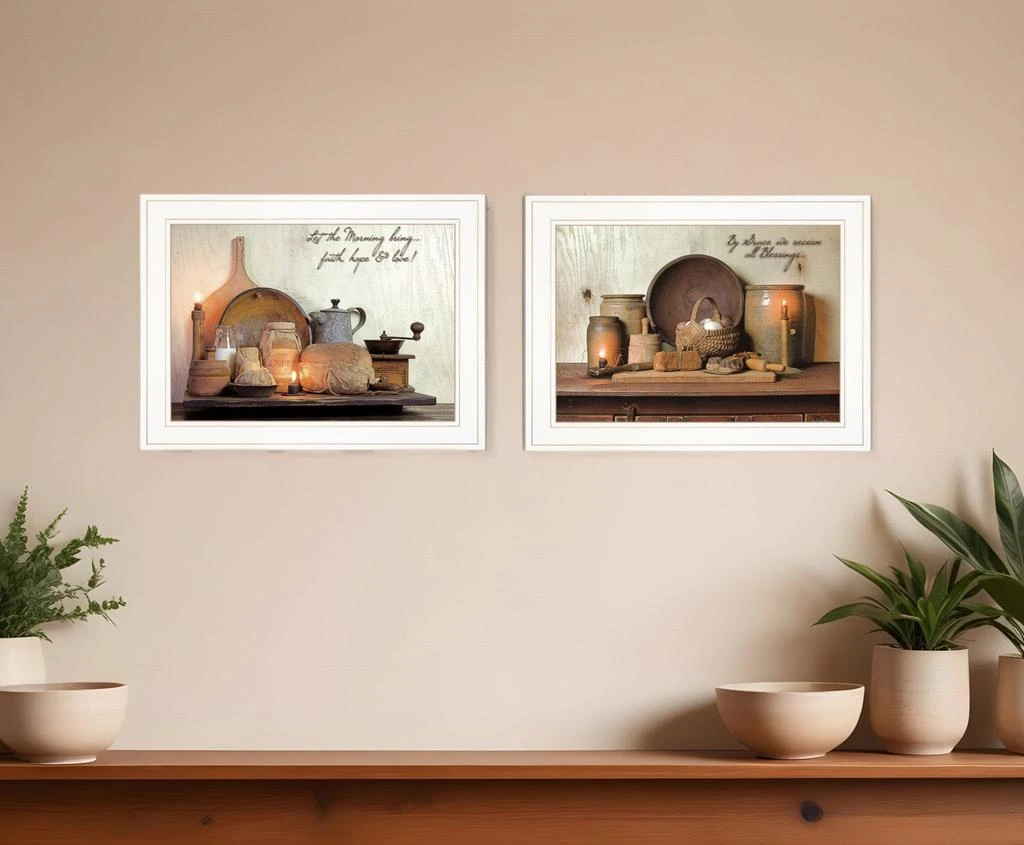 Hivvago Set Of Two By Grace 1 White Framed Print Kitchen Wall Art