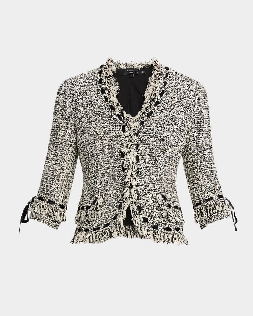 Teri Jon Ribbon-Trim Fringed Tweed Jacket 1