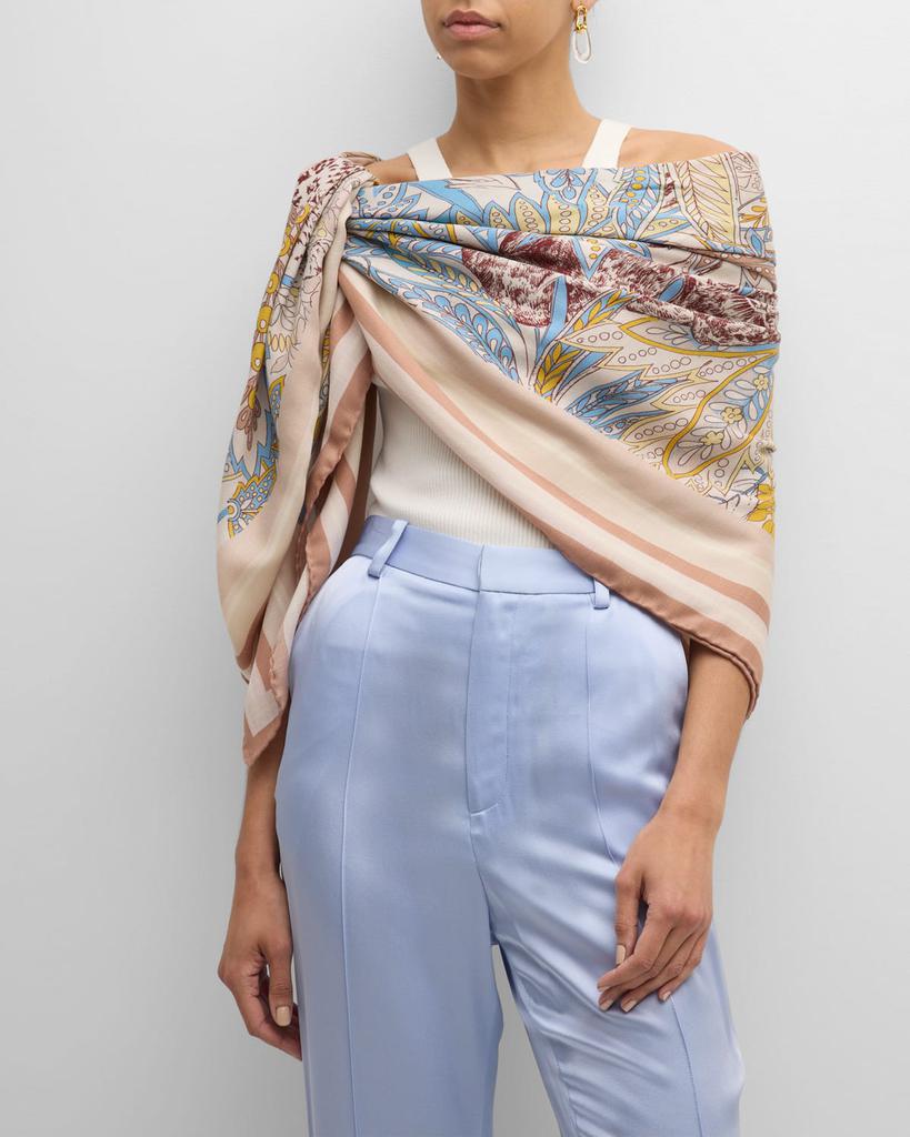 Rani Arabella Amazonia Pink Print Cashmere-Blend Scarf