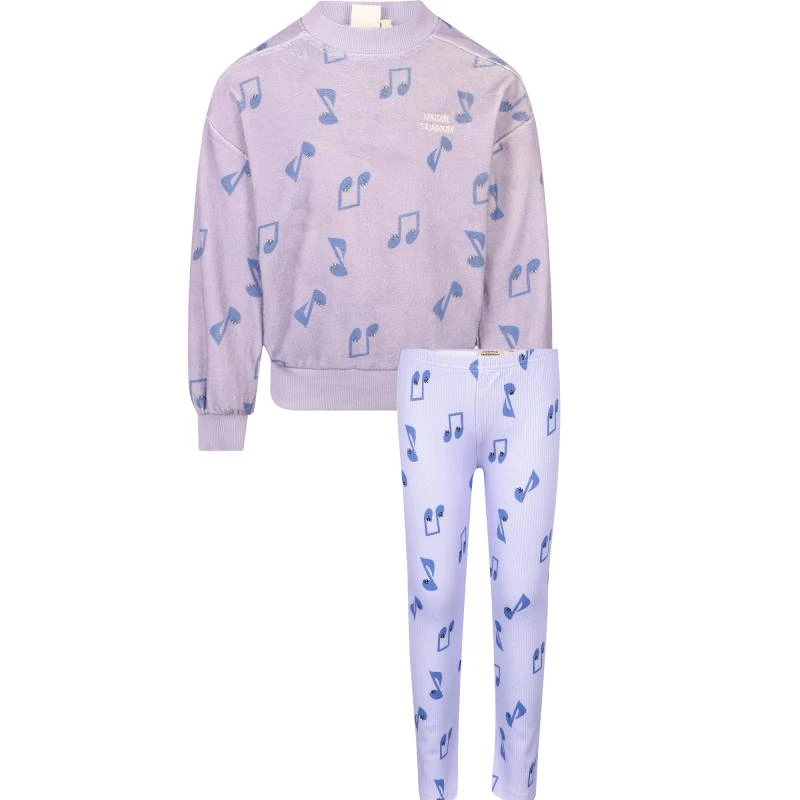 Maison Tadaboum Music notes print organic sweatshirt and leggings set in lilac 1