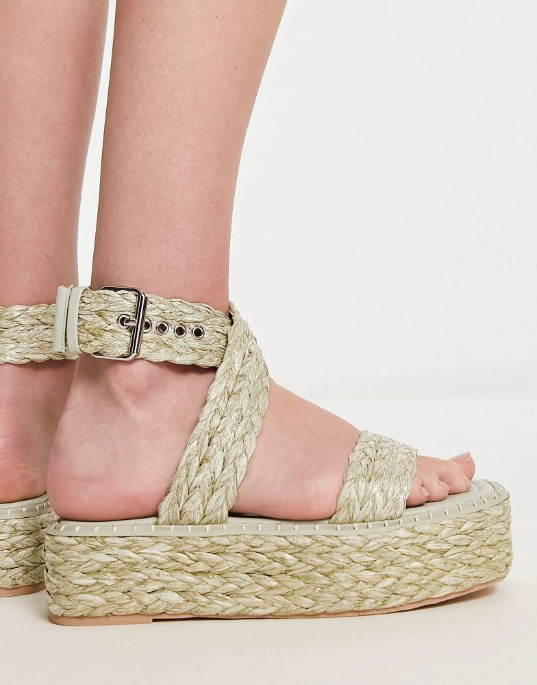 Raid RAID Crystal flatform sandals in green raffia 3
