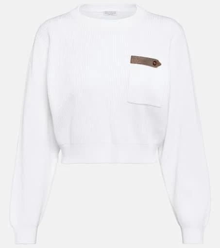 Brunello Cucinelli Cotton jersey cropped sweater 1