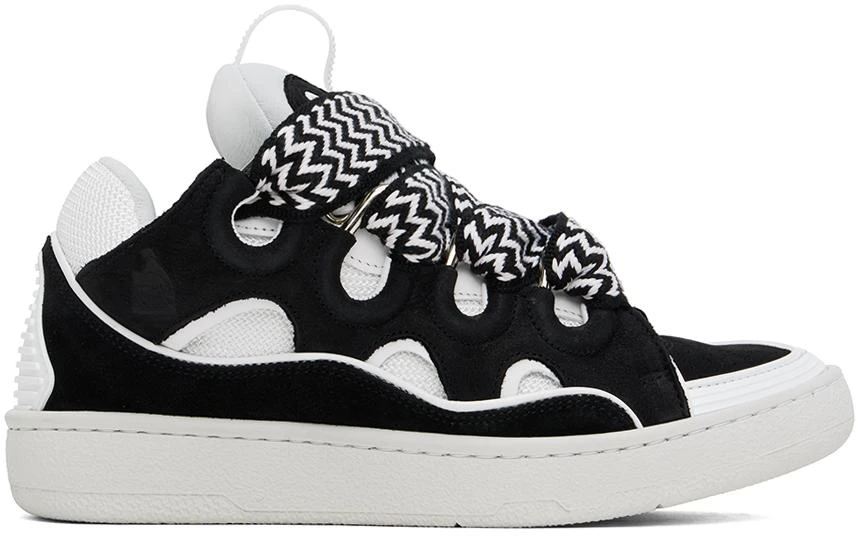 Lanvin Black & White Leather Curb Sneakers 1