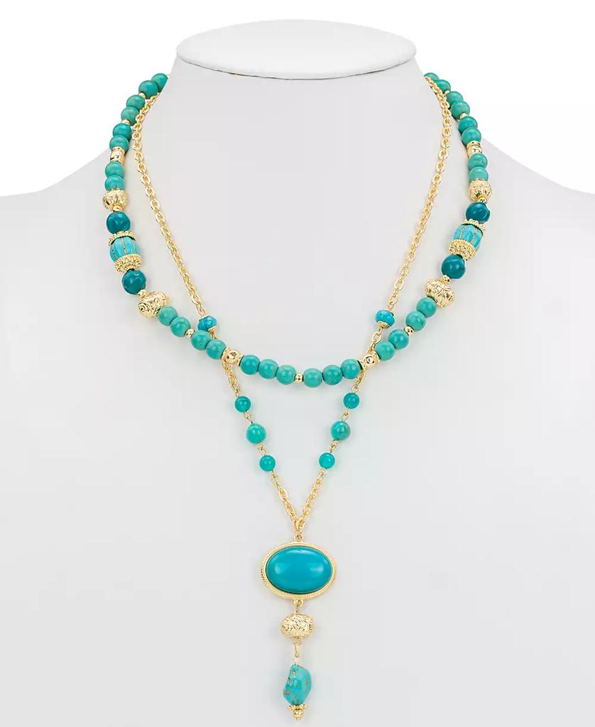 Patricia Nash Gold-Tone Mixed Stone Convertible Layered Lariat Necklace, 18" + 3" extender
