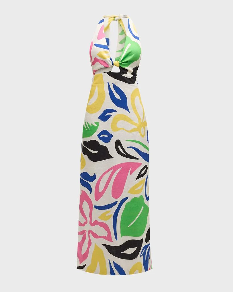 Cala de la Cruz Eli Floral Linen Long Backless Halter Dress 1