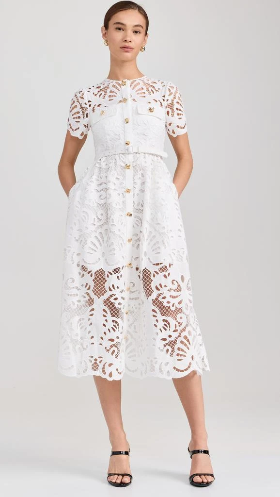 Self Portrait White Cotton Lace Button Midi Dress 6