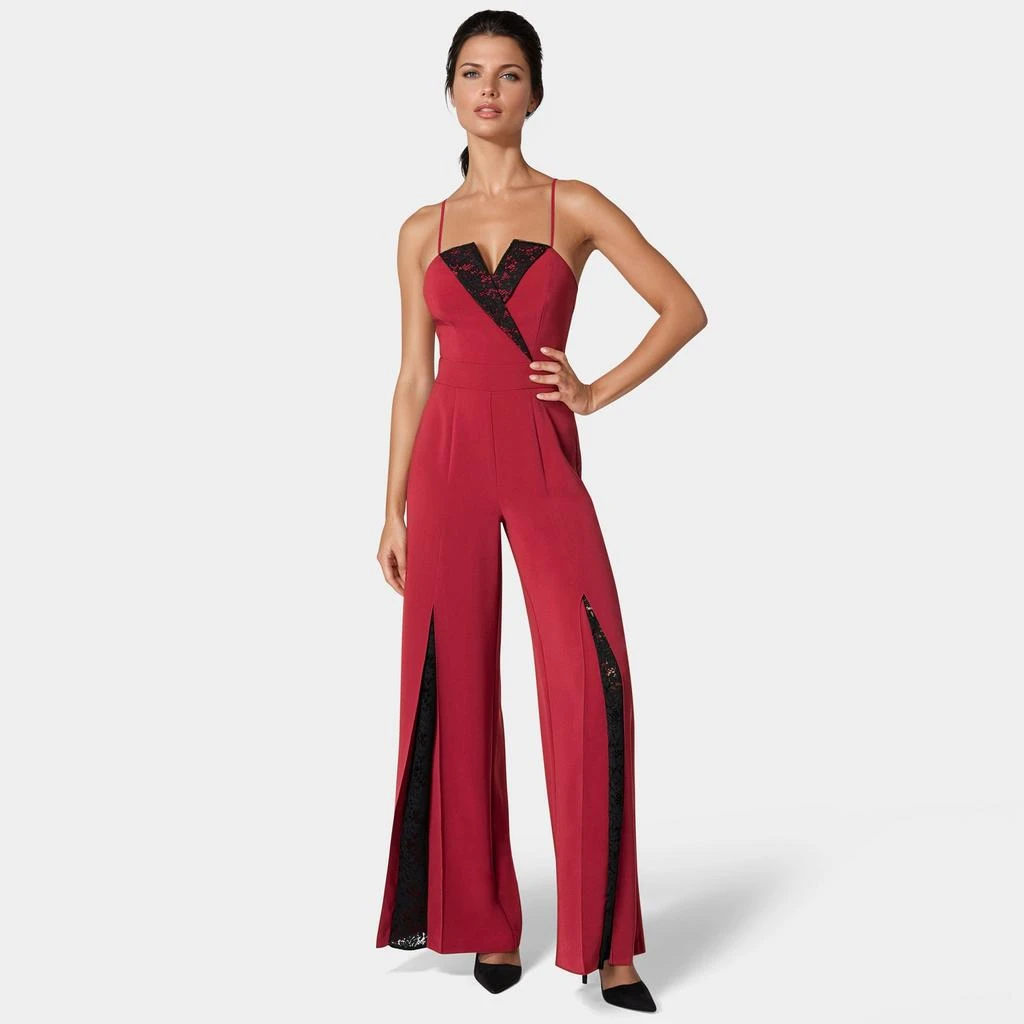 Bebe Women's Tuxedo Lace Combo Ultra Wide Leg Jumpsuit 1